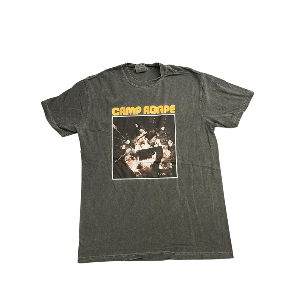 Comfort Colors Camp Agape T-Shirt Mens Medium Black Excellent Graphic Campfire